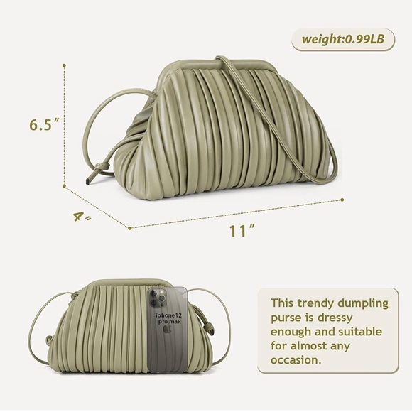 Olive Green Women's clutch dumpling bag - Picture 3 of 4